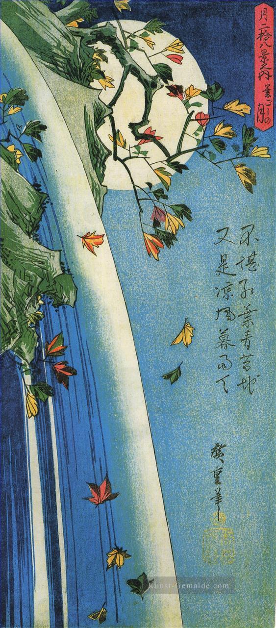 Der Mond über einem Wasserfall Utagawa Hiroshige Ukiyoe Ölgemälde